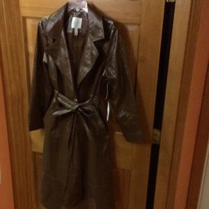 Leith brand faux leather trench coat size XL in toffee brown